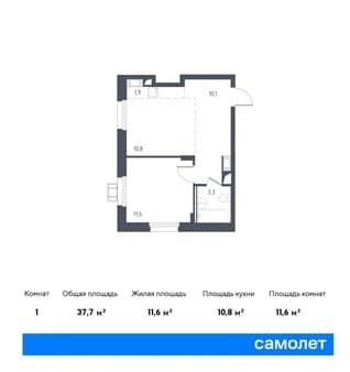 Продажа однокомнатных апартаментов, 37.7 м², 9 км за МКАД, этаж 13 из 17. Фото 1