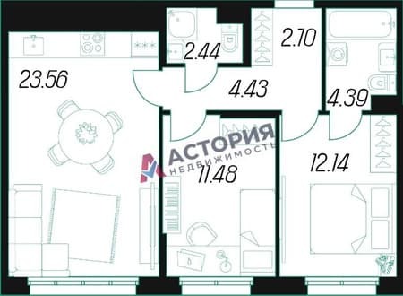 Продажа двухкомнатной квартиры, 61.14 м², этаж 3 из 10. Фото 3