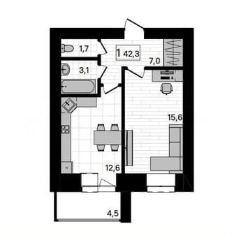 Продать однокомнатную квартиру, 42.3 м², этаж 1 из 10. Фото 3