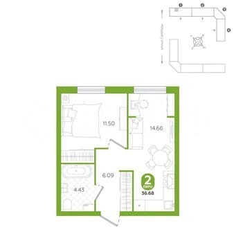 Продажа двухкомнатной квартиры, 36.7 м², этаж 5 из 5. Фото 3