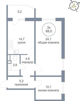 Продажа двухкомнатной квартиры, 68 м², этаж 1 из 8. Фото 1