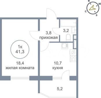 Продается однокомнатная квартира, 41.3 м², этаж 8 из 8. Фото 1