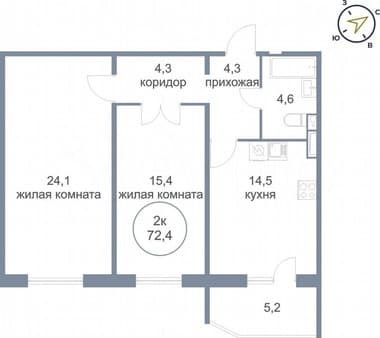 Продажа двухкомнатной квартиры, 72.4 м², этаж 21 из 21. Фото 1