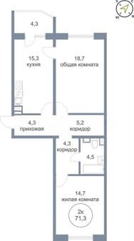 Продам двухкомнатную квартиру, 71.3 м², этаж 12 из 16. Фото 1