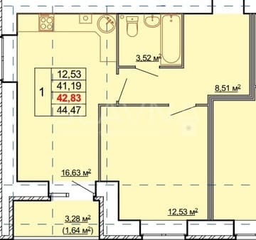 Продается однокомнатная квартира, 42.83 м², этаж 1 из 8. Фото 5