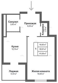Купить однокомнатную квартиру, 41.08 м², этаж 12 из 17. Фото 4