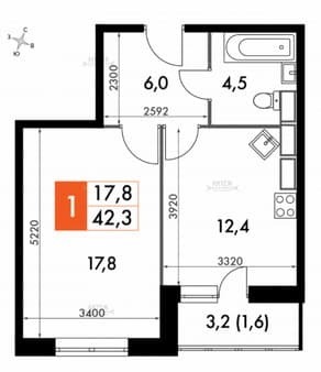 Купить однокомнатную квартиру, 42.3 м², этаж 5 из 14. Фото 7