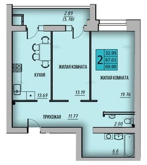 Продаем двухкомнатную квартиру, 69.9 м², этаж 5 из 10. Фото 2
