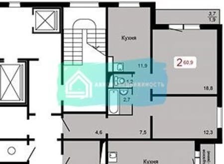 Объявление о продаже двухкомнатной квартиры, 60.9 м², этаж 4 из 17. Фото 1