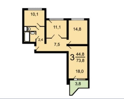 Продажа трехкомнатной квартиры, 73.6 м², этаж 14 из 16. Фото 19