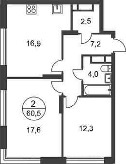 Продаю двухкомнатную квартиру, 60 м², 5 мин. до метро пешком, этаж 4 из 17. Фото 1
