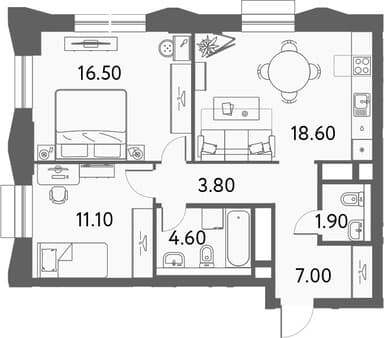 Продаем двухкомнатную квартиру, 63.5 м², 10 мин. до метро пешком, этаж 25 из 26. Фото 1