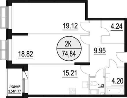Продам двухкомнатную квартиру, 74.84 м², 30 мин. до метро на транспорте, этаж 2 из 17. Фото 1