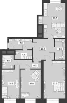 Продаю трехкомнатную квартиру, 123.1 м², 5 мин. до метро пешком, этаж 17 из 27. Фото 1