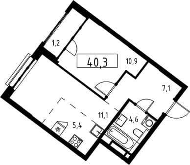 Купить однокомнатную квартиру, 40.3 м², этаж 16 из 16. Фото 1