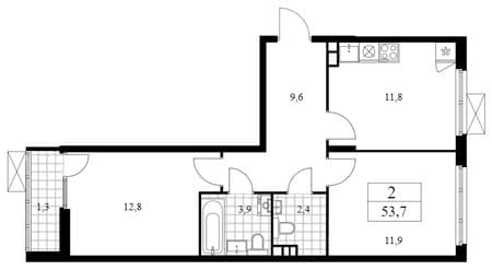 Объявление о продаже двухкомнатной квартиры, 53.7 м², 10 мин. до метро на транспорте, этаж 9 из 12. Фото 1