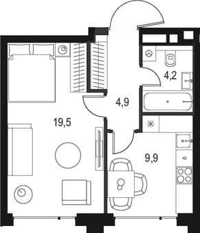 Купить однокомнатную квартиру, 38.5 м², 15 мин. до метро пешком, этаж 5 из 9. Фото 1
