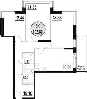 Продаю трехкомнатную квартиру, 102.89 м², 30 мин. до метро на транспорте, этаж 8 из 17. Фото 1