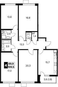 Продаем четырехкомнатную квартиру, 109.5 м², 20 мин. до метро на транспорте, этаж 15 из 24. Фото 1