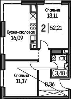 Продать двухкомнатную квартиру, 52.21 м², 10 мин. до метро на транспорте, этаж 5 из 8. Фото 1