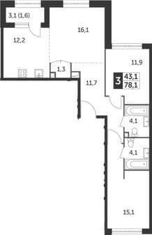 Продам двухкомнатную квартиру, 78.1 м², 15 мин. до метро пешком, этаж 25 из 29. Фото 1