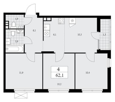 Продам трехкомнатную квартиру, 62.1 м², 10 мин. до метро на транспорте, этаж 8 из 15. Фото 1