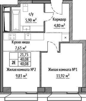 Продать однокомнатную квартиру, 40.08 м², 20 мин. до метро пешком, этаж 20 из 31. Фото 1