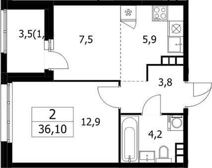 Продаю однокомнатную квартиру, 36.1 м², 20 мин. до метро пешком, этаж 8 из 24. Фото 1