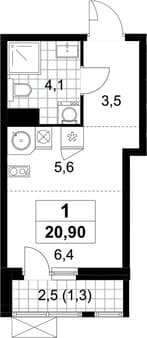 Продам однокомнатную студию, 20.9 м², 20 мин. до метро пешком, этаж 5 из 11. Фото 1
