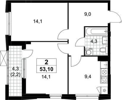 Продаю двухкомнатную квартиру, 53.1 м², 20 мин. до метро пешком, этаж 5 из 23. Фото 1
