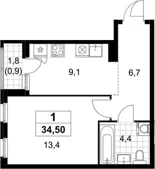 Продаем однокомнатную квартиру, 34.5 м², 20 мин. до метро пешком, этаж 4 из 9. Фото 1