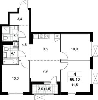 Продам трехкомнатную квартиру, 66.1 м², 20 мин. до метро пешком, этаж 15 из 18. Фото 1
