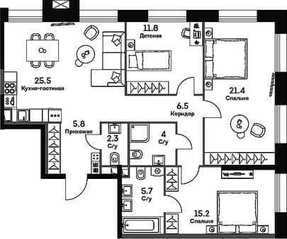 Продать трехкомнатную квартиру, 98.2 м², 20 мин. до метро пешком, этаж 19 из 33. Фото 1