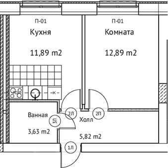 Объявление о продаже однокомнатной квартиры, 34.23 м², 60 мин. до метро на транспорте, этаж 1 из 5. Фото 1