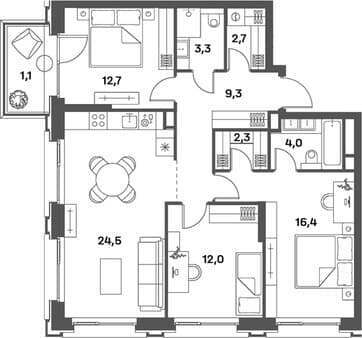 Продаем трехкомнатную квартиру, 88.3 м², 10 мин. до метро пешком, этаж 10 из 15. Фото 2