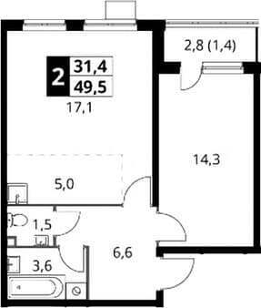 Продаю однокомнатную квартиру, 49.5 м², 20 мин. до метро на транспорте, этаж 21 из 24. Фото 1