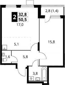 Продать однокомнатную квартиру, 50.5 м², 20 мин. до метро на транспорте, этаж 21 из 24. Фото 1