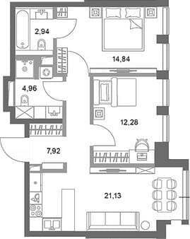 Продаем двухкомнатную квартиру, 64.07 м², 10 мин. до метро пешком, этаж 46 из 75. Фото 1