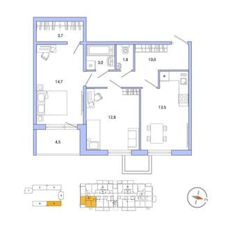 Продать двухкомнатную квартиру, 63.41 м², этаж 1 из 5. Фото 1