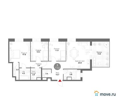 Продам трехкомнатные апартаменты, 112.7 м², этаж 18 из 19. Фото 1