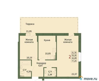 Продается двухкомнатная квартира, 61.89 м², этаж 1 из 5. Фото 1