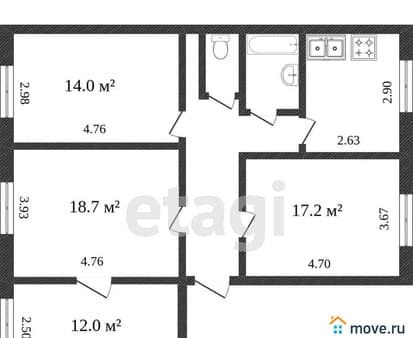 Продажа четырехкомнатной квартиры, 85.5 м², этаж 2 из 7. Фото 3