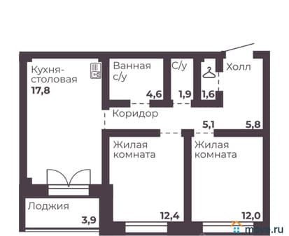 Купить двухкомнатную квартиру, 61.2 м², этаж 4 из 17. Фото 1