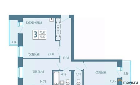 Продажа трехкомнатной квартиры, 77.37 м², этаж 1 из 5. Фото 1