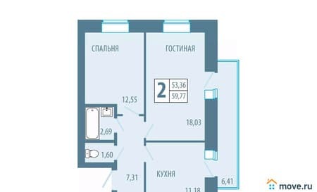 Продам двухкомнатную квартиру, 59.77 м², этаж 1 из 5. Фото 1