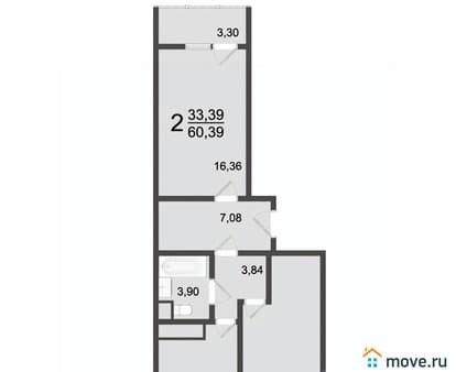 Продается двухкомнатная квартира, 60.39 м², этаж 2 из 9. Фото 1