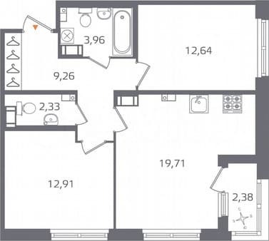 Продажа двухкомнатной квартиры, 62 м², этаж 10 из 16. Фото 1
