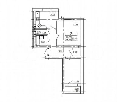 Продажа двухкомнатной квартиры, 57.7 м², этаж 2 из 3. Фото 1