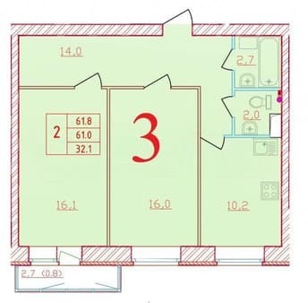 Продаю двухкомнатную квартиру, 61.8 м², этаж 2 из 9. Фото 1