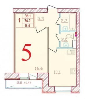Продается однокомнатная квартира, 38.1 м², этаж 2 из 9. Фото 1